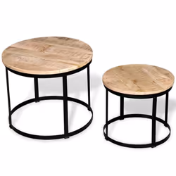 vidaXL Two Piece Coffee Side Couch Table Set Rough Mango Wood Round 40 cm/50 cm