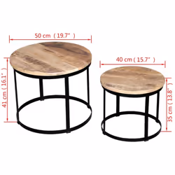 vidaXL Two Piece Coffee Side Couch Table Set Rough Mango Wood Round 40 cm/50 cm - Additional view 5