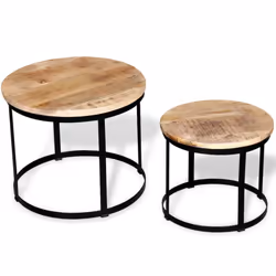 vidaXL Two Piece Coffee Side Couch Table Set Rough Mango Wood Round 40 cm/50 cm - Additional view 6