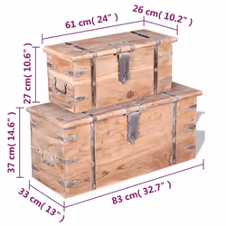 vidaXL Two Piece Storage Chest Set Wooden Trunk Coffee Side Table Acacia Wood