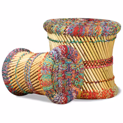 vidaXL Stool Set 2 Pieces Bamboo with Chindi Details Multicolour Handmade Seat - Additional view 5