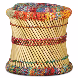 vidaXL Stool Set 2 Pieces Bamboo with Chindi Details Multicolour Handmade Seat - Additional view 7
