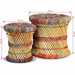 vidaXL Stool Set 2 Pieces Bamboo with Chindi Details Multicolour Handmade Seat - Additional view 9