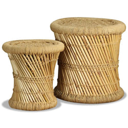 vidaXL Stool Set 2 Pieces Bamboo Jute Dining Room Kitchen Furniture Seat Bar