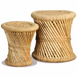 vidaXL Stool Set 2 Pieces Bamboo Jute Dining Room Kitchen Furniture Seat Bar - Additional view 4