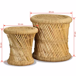 vidaXL Stool Set 2 Pieces Bamboo Jute Dining Room Kitchen Furniture Seat Bar - Additional view 8