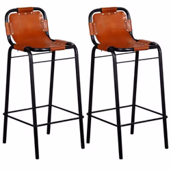 vidaXL 2x Bar Stools Genuine Leather Kitchen Counter Seat Chair Furniture