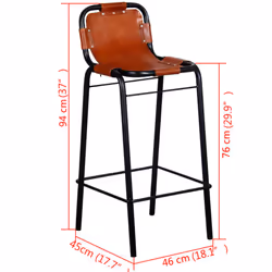 vidaXL 2x Bar Stools Genuine Leather Kitchen Counter Seat Chair Furniture - Additional view 4