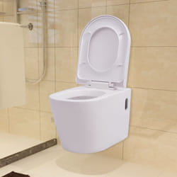 vidaXL Wall Hung Toilet Ceramic White Suspended Soft-close Bathroom Furniture