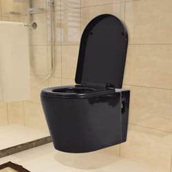 vidaXL Wall Hung Toilet Ceramic Black Suspended Soft-close Bathroom Furniture