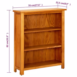 vidaXL Solid Oak Wood 3-Tier Bookcase 70x22.5x82cm Bookshelf Display Stand - Additional view 5