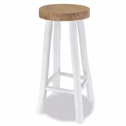 vidaXL Teak Bar Stool Brown and White Handmade Kitchen Restaurant Counter Seat