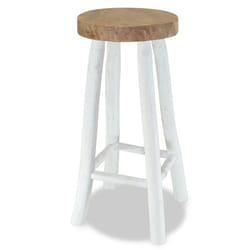 vidaXL Teak Bar Stool Brown and White Handmade Kitchen Restaurant Counter Seat