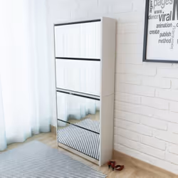 vidaXL Shoe Cabinet 4-Layer Mirror White Home Organiser Rack Stand Furniture