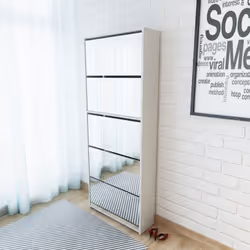 vidaXL Shoe Cabinet 5-Layer Mirror White Storage Rack Organiser Furniture