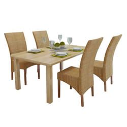 vidaXL 4x Dining Chairs Brown Natural Rattan Dinner Room Seating Furniture