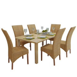 vidaXL 6x Dining Chairs Rattan Brown with Wood Strip Handwoven Kitchen Seats