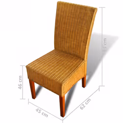 vidaXL 6x Dining Chairs Rattan Brown with Wood Strip Handwoven Kitchen Seats