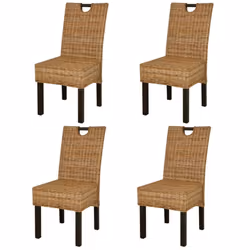 vidaXL 4x Dining Chairs Kubu Rattan Mango Wood Home Kitchen Furniture Seat