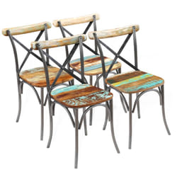 vidaXL 2x Solid Mango Wood Cross Chairs Wooden Kitchen Dining Seat Black/White - 4 pcs
