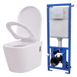 vidaXL Wall Hung Toilet with Concealed Cistern Ceramic White Bathroom WC Seat
