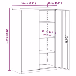 vidaXL Office Cabinet 90x40x140cm Steel Grey Filing Storage File Unit Cupboard
