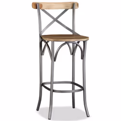 vidaXL Solid Mango Wood Bar Stool Steel Cross Back Industrial High Chair Seat