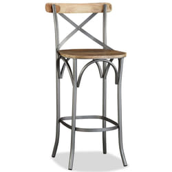 vidaXL Solid Mango Wood Bar Stool Steel Cross Back Industrial High Chair Seat