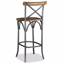 vidaXL Solid Mango Wood Bar Stool Steel Cross Back Industrial High Chair Seat