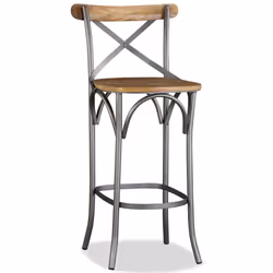 vidaXL Solid Mango Wood Bar Stool Steel Cross Back Industrial High Chair Seat - Additional view 4