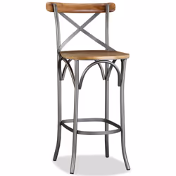 vidaXL Solid Mango Wood Bar Stool Steel Cross Back Industrial High Chair Seat - Additional view 5