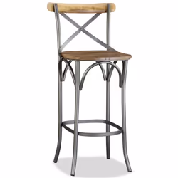 vidaXL Solid Mango Wood Bar Stool Steel Cross Back Industrial High Chair Seat - Additional view 6