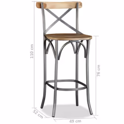 vidaXL Solid Mango Wood Bar Stool Steel Cross Back Industrial High Chair Seat - Additional view 9
