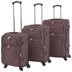 vidaXL 3 Piece Soft Case Trolley Set Coffee Wheeled Travel Luggage Suitcase