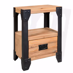 vidaXL Solid Acacia Wood Nightstand Steel 40x30x54cm Bedside Table Cabinet