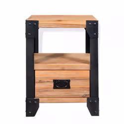 vidaXL Solid Acacia Wood Nightstand Steel 40x30x54cm Bedside Table Cabinet