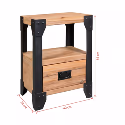 vidaXL Solid Acacia Wood Nightstand Steel 40x30x54cm Bedside Table Cabinet - Additional view 5