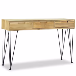 vidaXL Solid Teak Console Table 120x35x76cm with 3 Drawers Sideboard Desk
