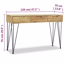 vidaXL Solid Teak Console Table 120x35x76cm with 3 Drawers Sideboard Desk