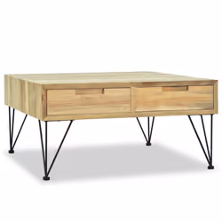 vidaXL Solid Teak Coffee Table 80x80x40cm with 2 Drawers Living Room Furniture