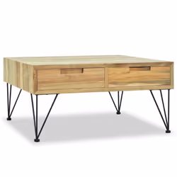 vidaXL Solid Teak Coffee Table 80x80x40cm with 2 Drawers Living Room Furniture - Additional view 4