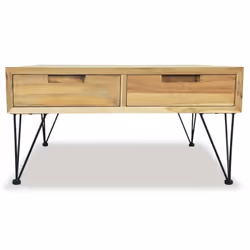 vidaXL Solid Teak Coffee Table 80x80x40cm with 2 Drawers Living Room Furniture - Additional view 5