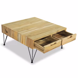vidaXL Solid Teak Coffee Table 80x80x40cm with 2 Drawers Living Room Furniture - Additional view 6