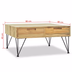 vidaXL Solid Teak Coffee Table 80x80x40cm with 2 Drawers Living Room Furniture - Additional view 9