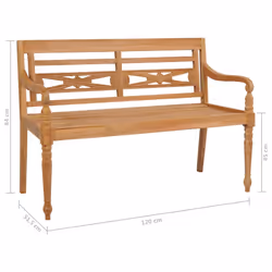 vidaXL Teak Batavia Bench 120cm Outdoor Garden Patio Yard Seating Furniture