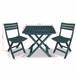 vidaXL Bistro Set Three Piece Plastic Green Outdoor Folding Table and Chairs - Additional view 8