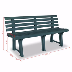 vidaXL Garden Bench 145.5x49x74cm Plastic Green Outdoor Patio Seat Furniture - Additional view 5