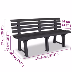 vidaXL Garden Bench Plastic Anthracite Outdoor Furniture Backyard Seating - Additional view 5