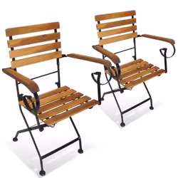 vidaXL 2x Folding Garden Chairs with Armrests Acacia Wood Outdoor Patio Seat