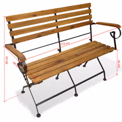 vidaXL Folding Garden Bench Acacia Wood 112x46x85cm Outdoor Patio Park Seat - Additional view 5